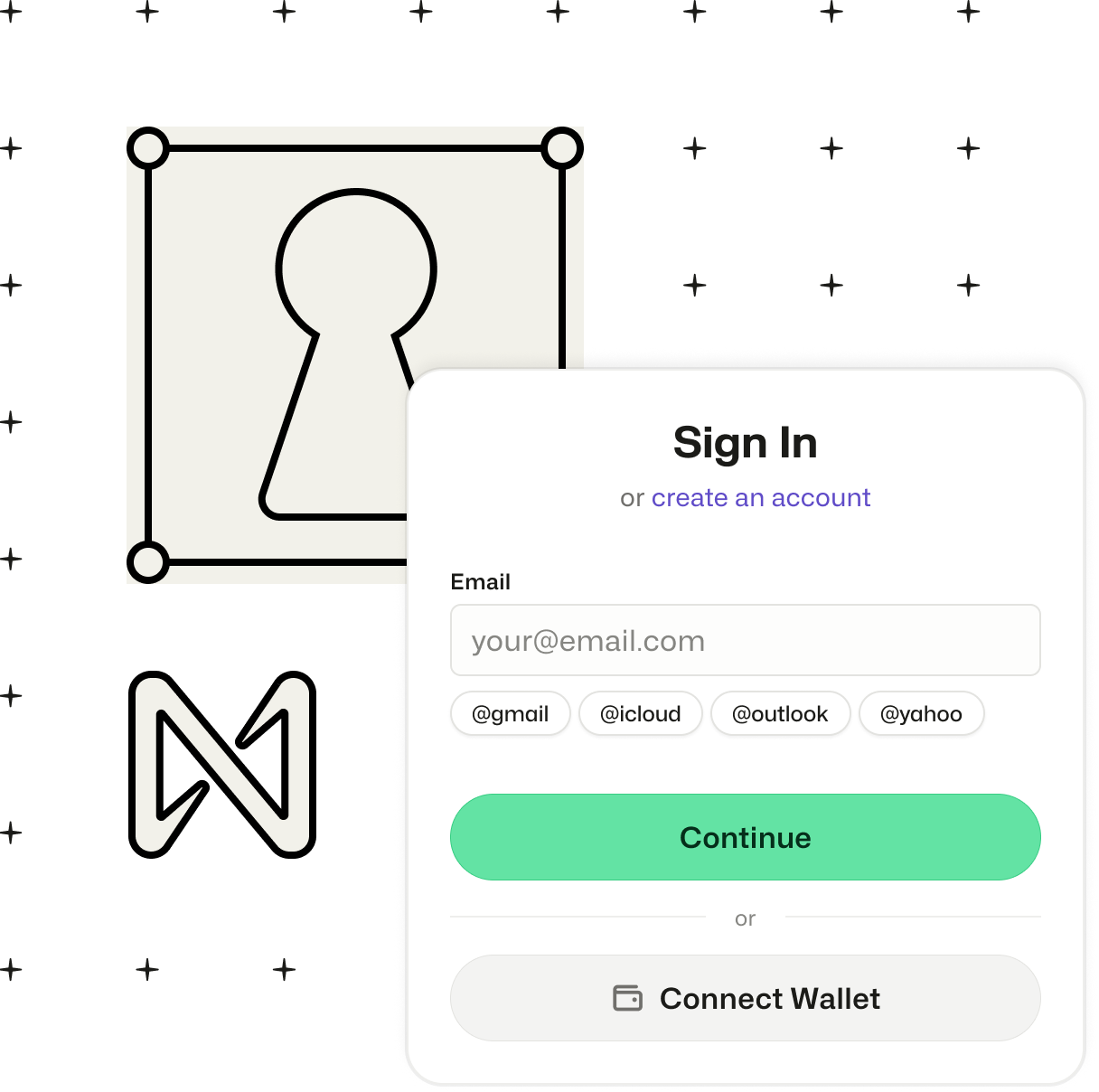 A line drawing of a key hole and the near logo set behind the FastAuth sign-in window